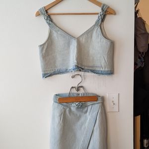 SEA New York Denim Wrap Skirt and Crop Top Set
